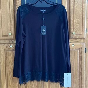 Adrianna Papell Black Twofer Sweater with lace new with tag